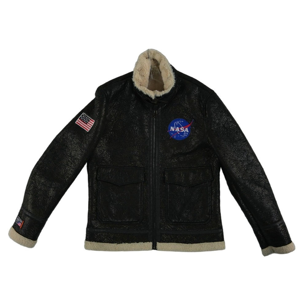 Hudson Outerwear NASA Bomber Jacket Coat Men's Size Large‎ Black Sherpa